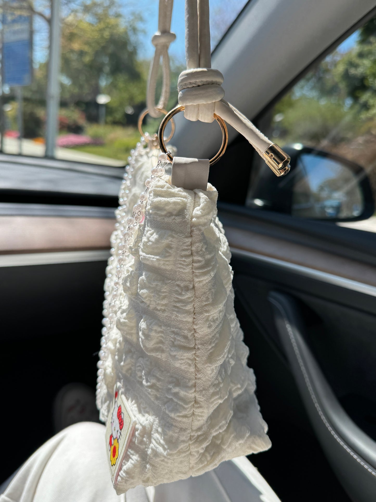 Hellokitty Pearl Chains Handbag Shoulder Bag Purse With Plushie