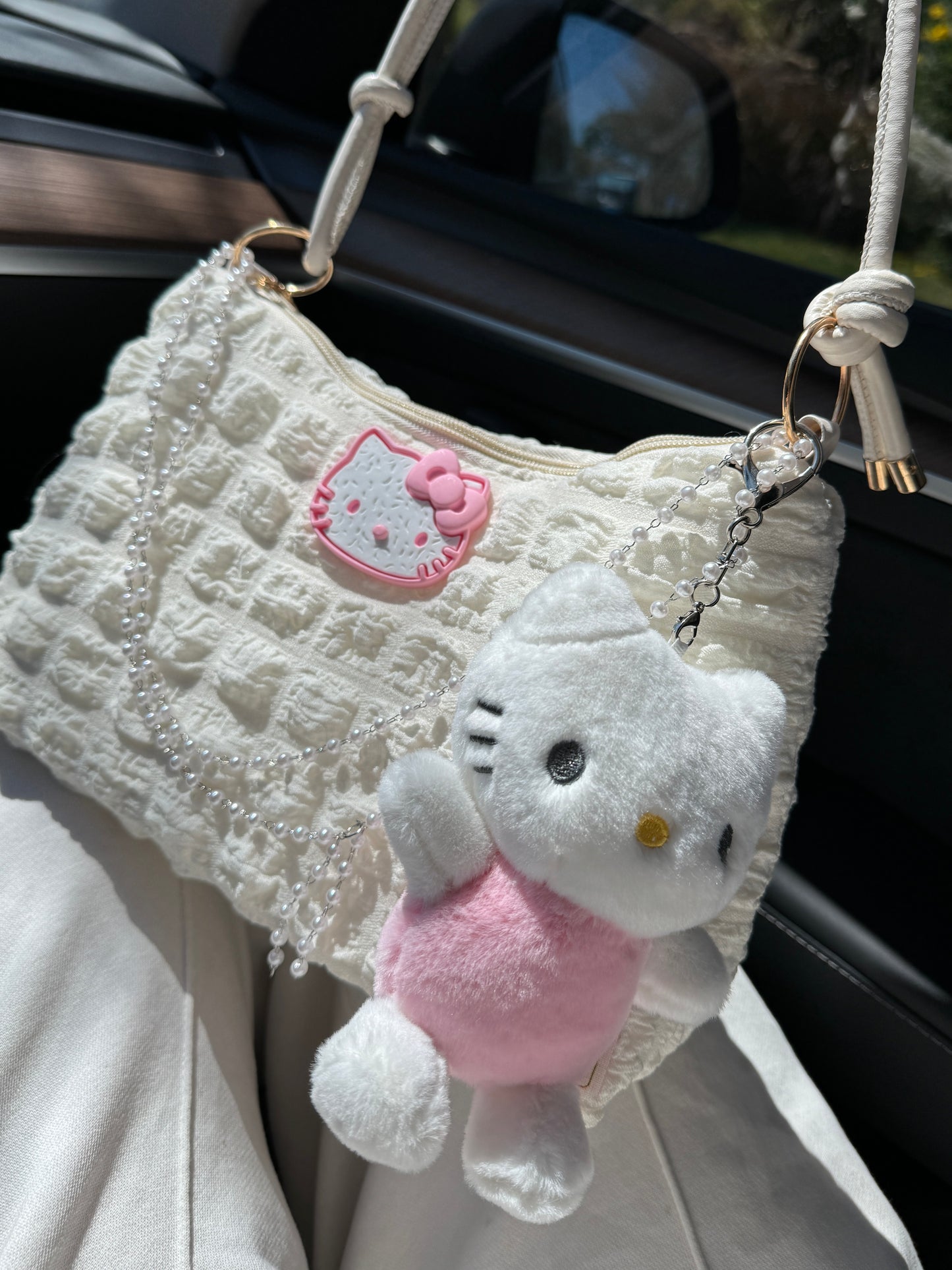 Hellokitty Pearl Chains Handbag Shoulder Bag Purse With Plushie