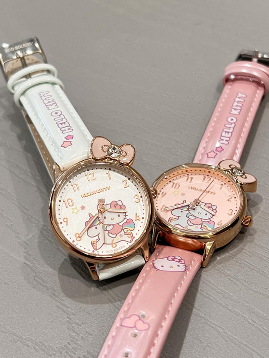 Sanrio Classic Simple Leather Analog Quartz Wrist Watch Waterproof Luminous Case Arabic Numerals Casual Dress Watches