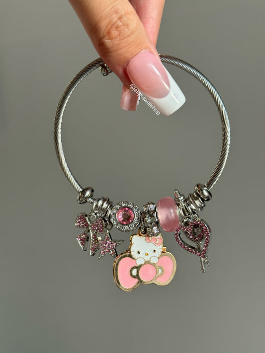 Hellokitty Pandora Charm Bracelets Stainless Steel Bangle Bracelet Birthday Christmas Jewelry Gift for Women Girls