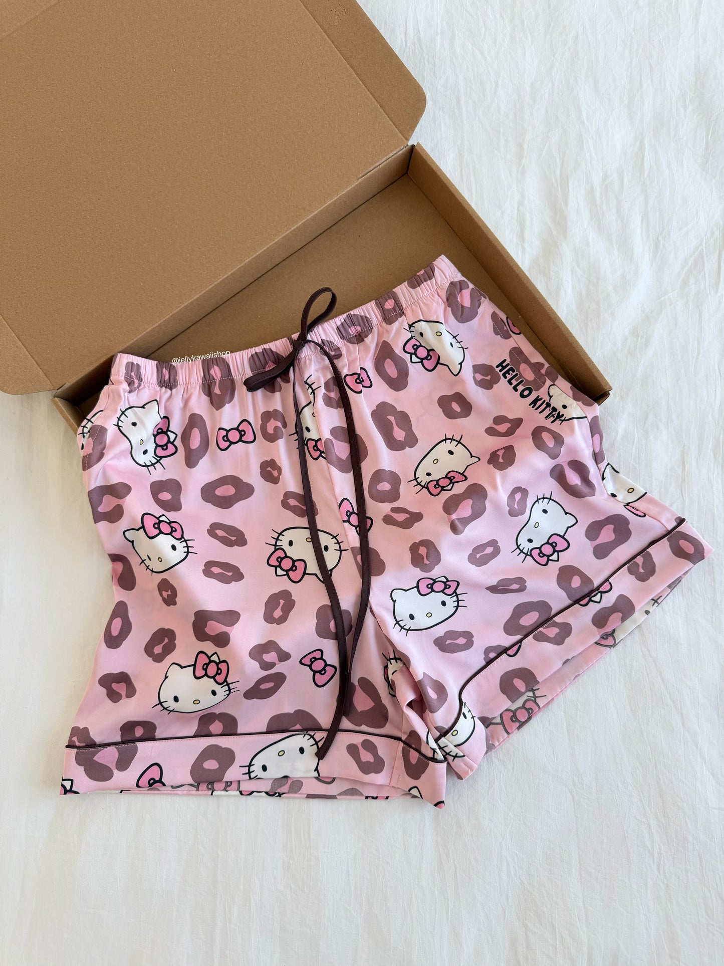 Hellokitty Pink Leopard Print  Satin Pajama Set
