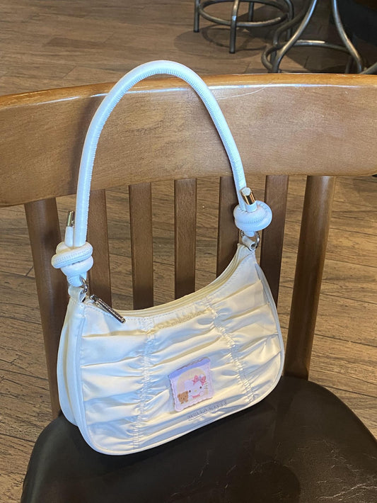 Sanrio Hobo Bag for Women White PU Shoulder Crossbody Bags Y2K Small Clutch Totes Handbag Evening Armpit Top Handle Purse（gift box packaging）