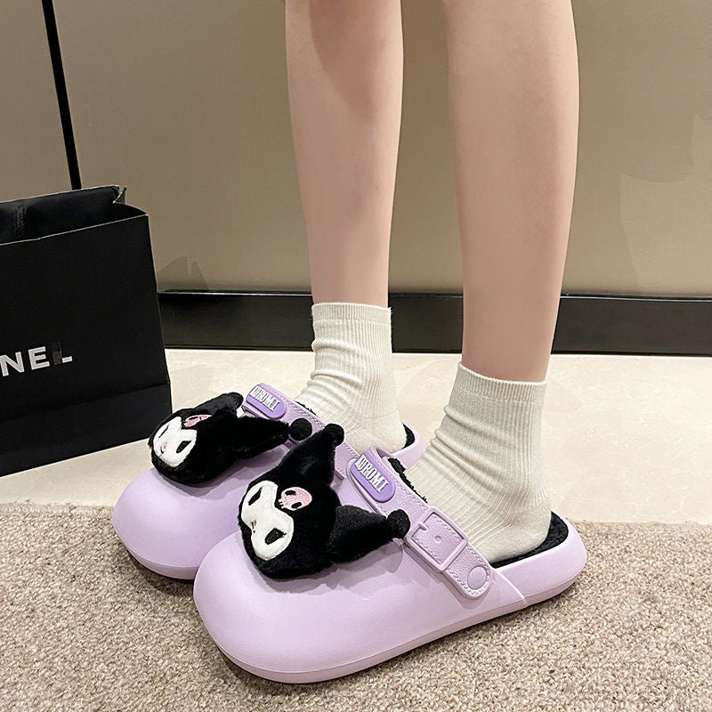 Sanrio Slides Fuzzy for Women Slippers Winter Warm Plush Comfy Non-Slip Waterproof House Cloud Slide Slippers for Indoor Outdoor