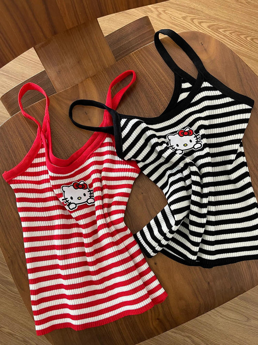 Hellokitty Pinstripe Camisoles Tops Basic Breathable Tank Top