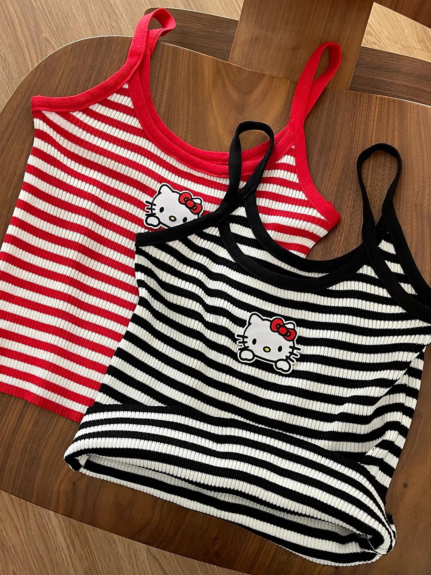 Hellokitty Pinstripe Camisoles Tops Basic Breathable Tank Top