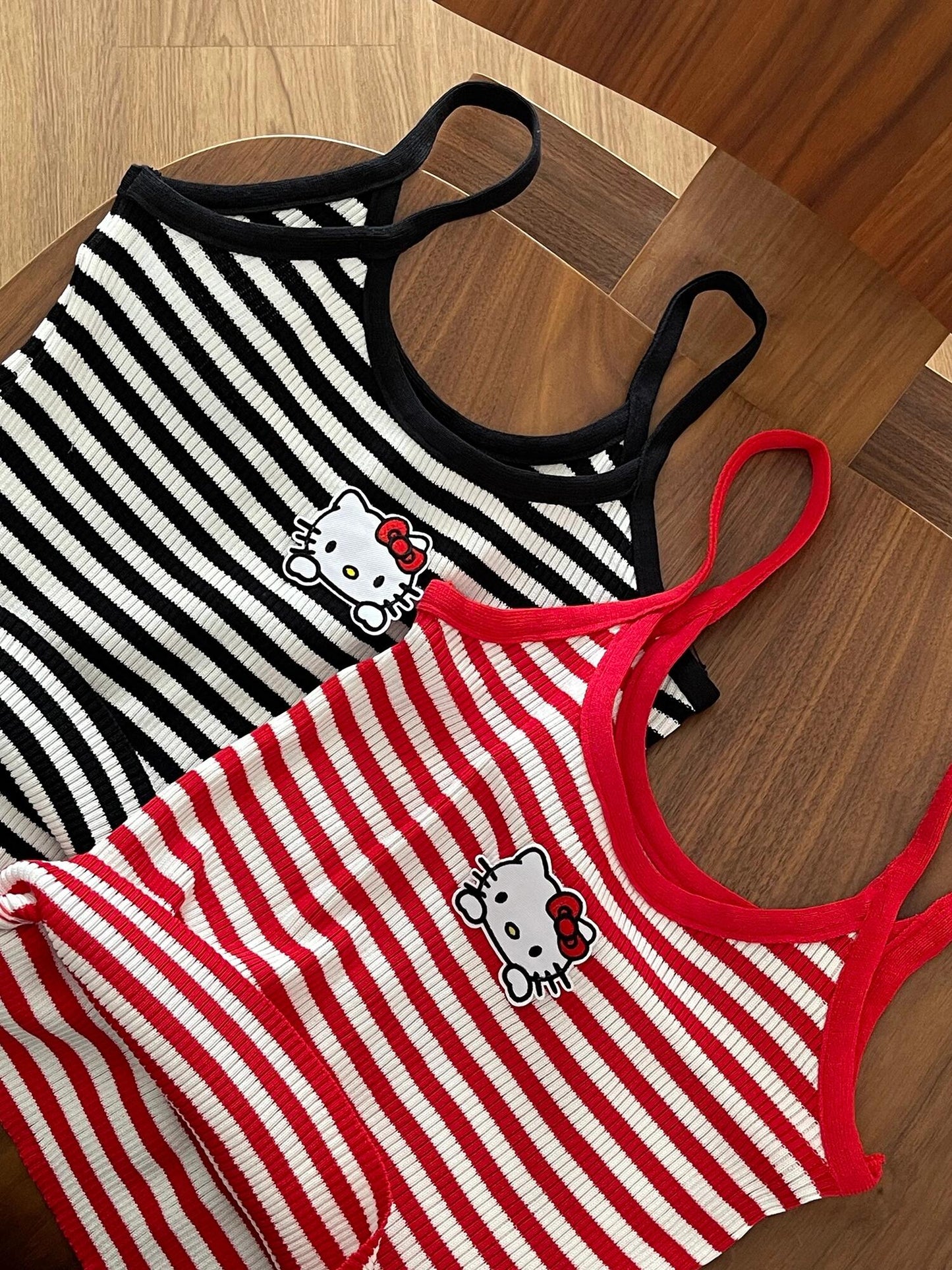 Hellokitty Pinstripe Camisoles Tops Basic Breathable Tank Top