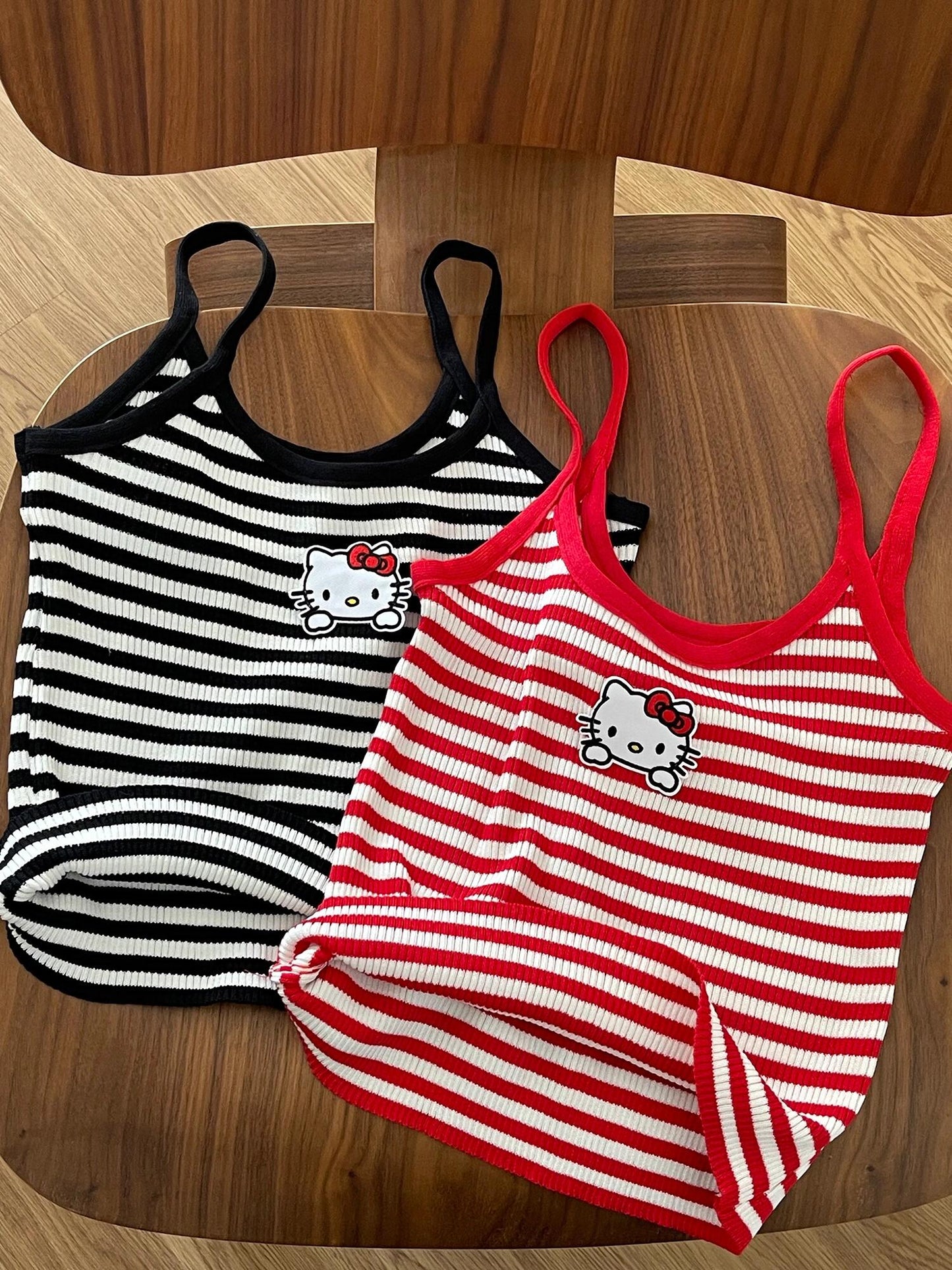 Hellokitty Pinstripe Camisoles Tops Basic Breathable Tank Top