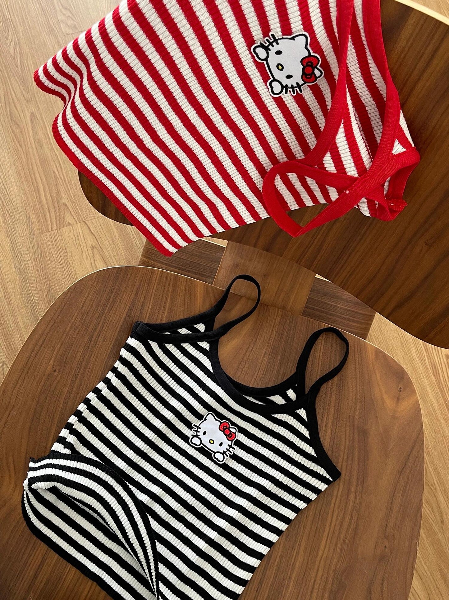 Hellokitty Pinstripe Camisoles Tops Basic Breathable Tank Top