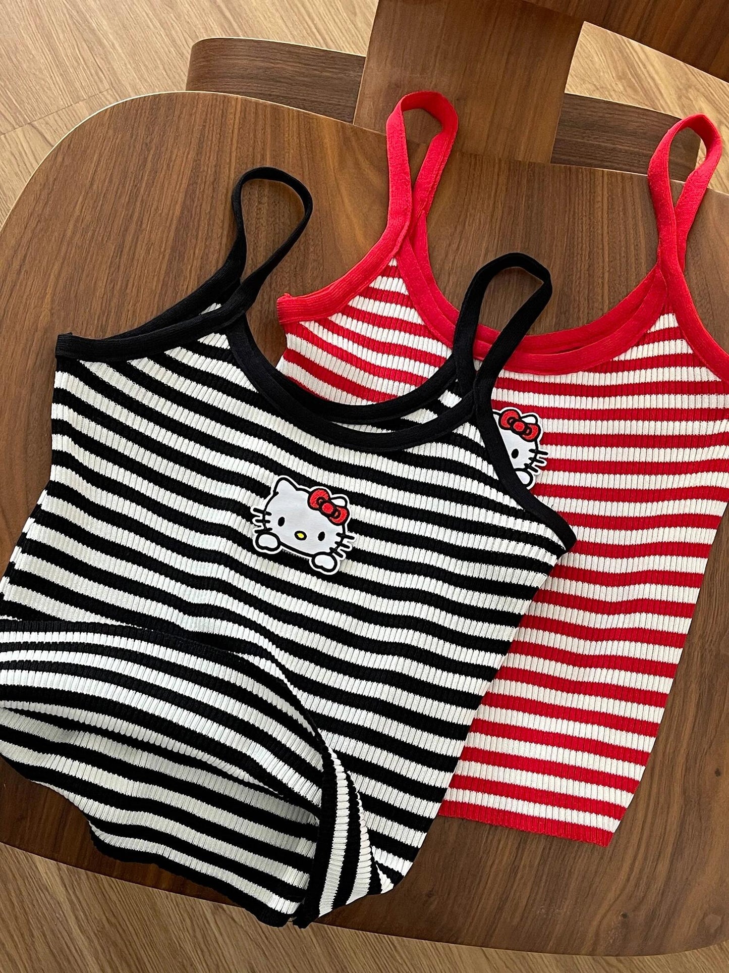 Hellokitty Pinstripe Camisoles Tops Basic Breathable Tank Top