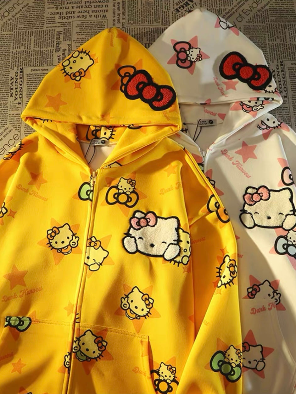 Hellokitty Hoodies Jacket Oversized Sweatshirts Casual Zip Up Y2K Hoodie with Pocket