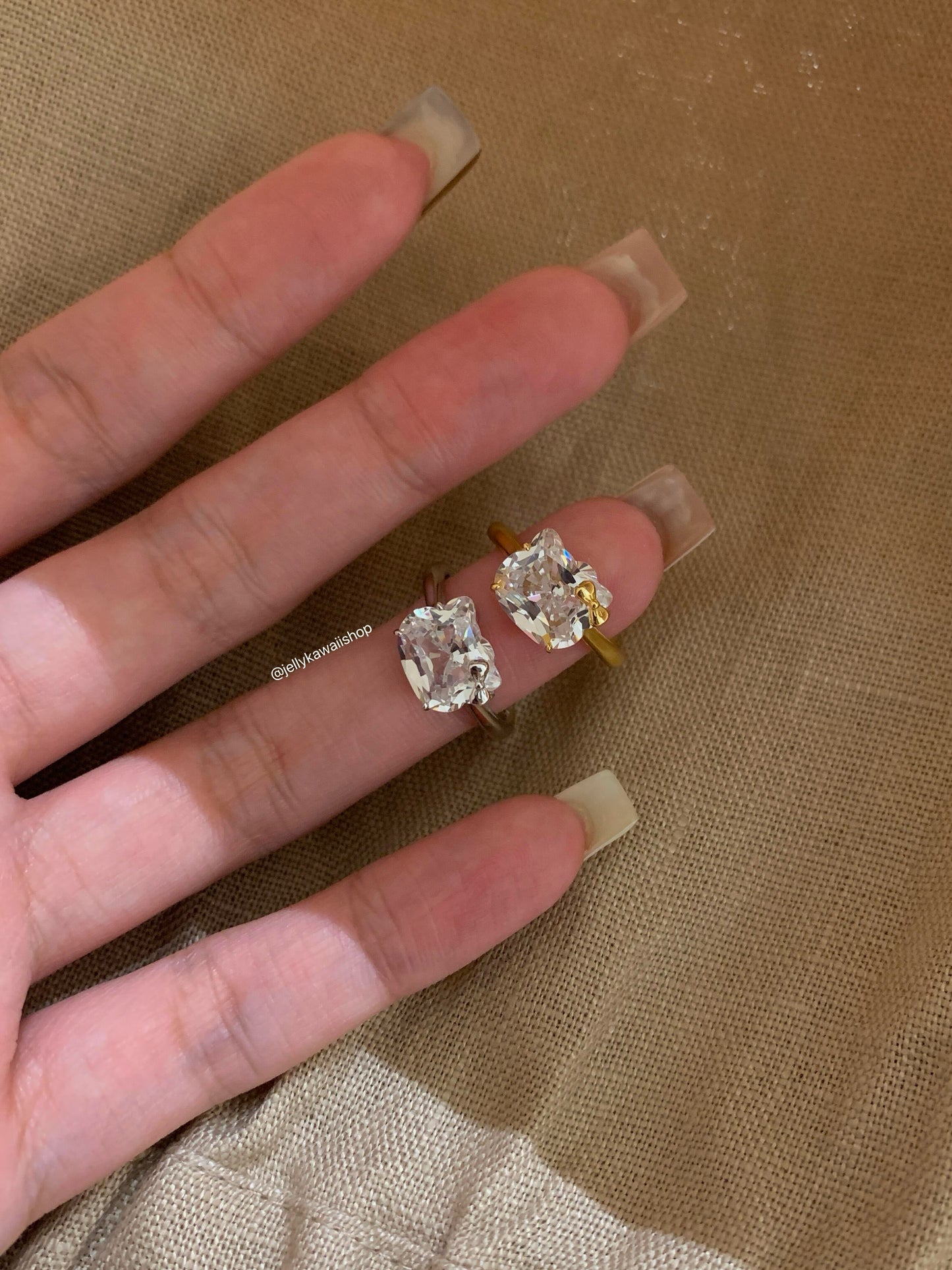Hellokitty 925 Sterling Silver 18K White Gold Plated Cubic Zirconia Promise Ring for Women