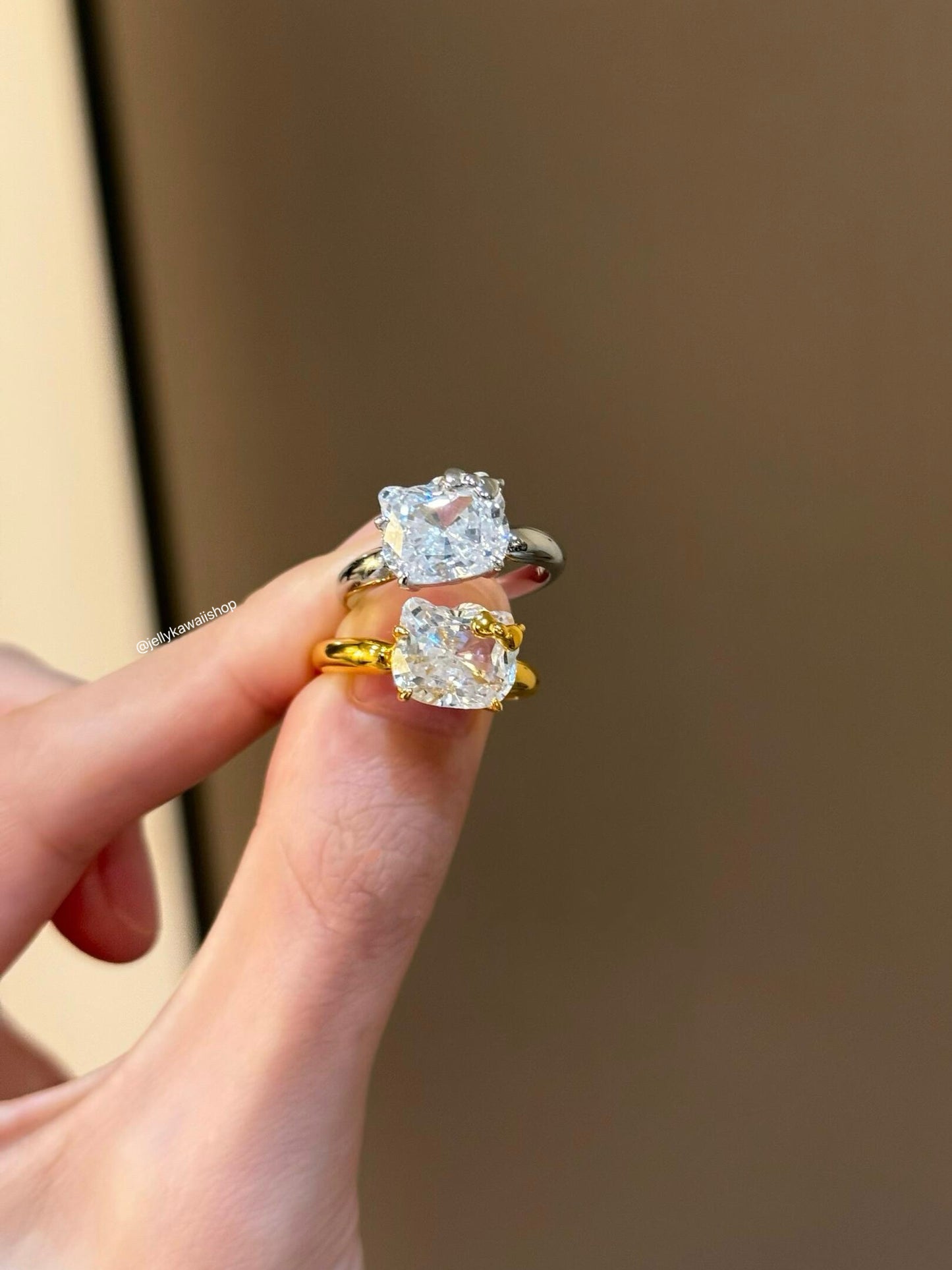 Hellokitty 925 Sterling Silver 18K White Gold Plated Cubic Zirconia Promise Ring for Women