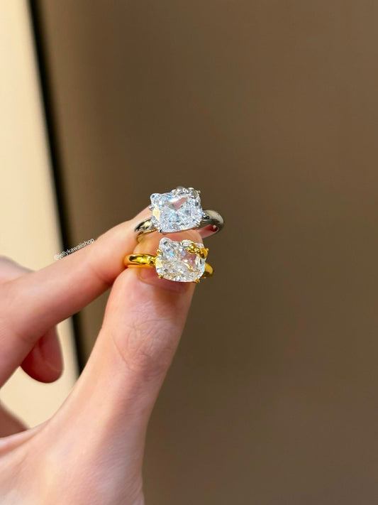 Hellokitty 925 Sterling Silver 18K White Gold Plated Cubic Zirconia Promise Ring for Women