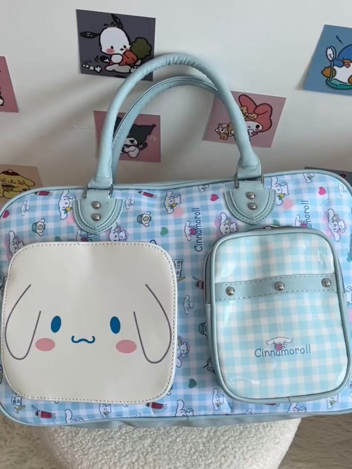 Sanrio Weekender Bag for Women Cute PU Large Travel Tote Bag Gym Duffel Bag
