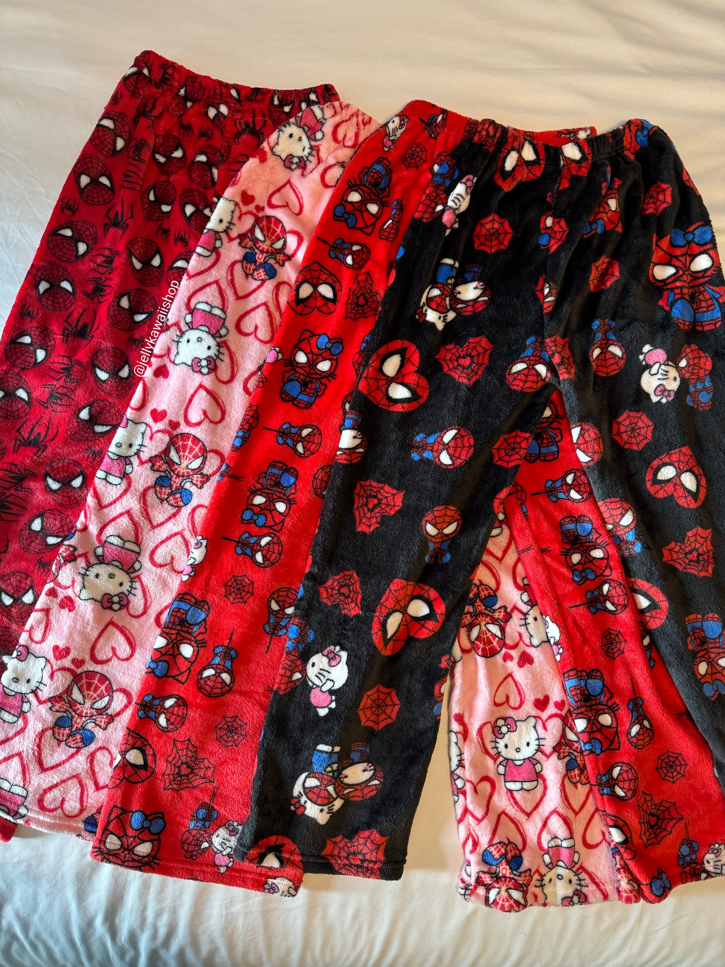 Hellokitty Spiderman Plush Pajama Pants Soft Fluffy Fleece Warm Pjs Bottoms Sleepwear Comfy Fuzzy Lounge Pants