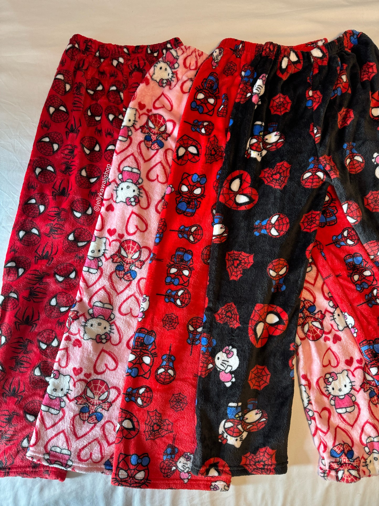 Hellokitty Spiderman Plush Pajama Pants Soft Fluffy Fleece Warm Pjs Bottoms Sleepwear Comfy Fuzzy Lounge Pants