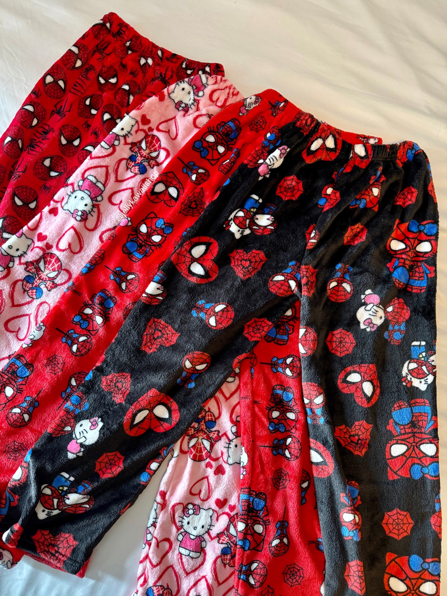 Hellokitty Spiderman Plush Pajama Pants Soft Fluffy Fleece Warm Pjs Bottoms Sleepwear Comfy Fuzzy Lounge Pants