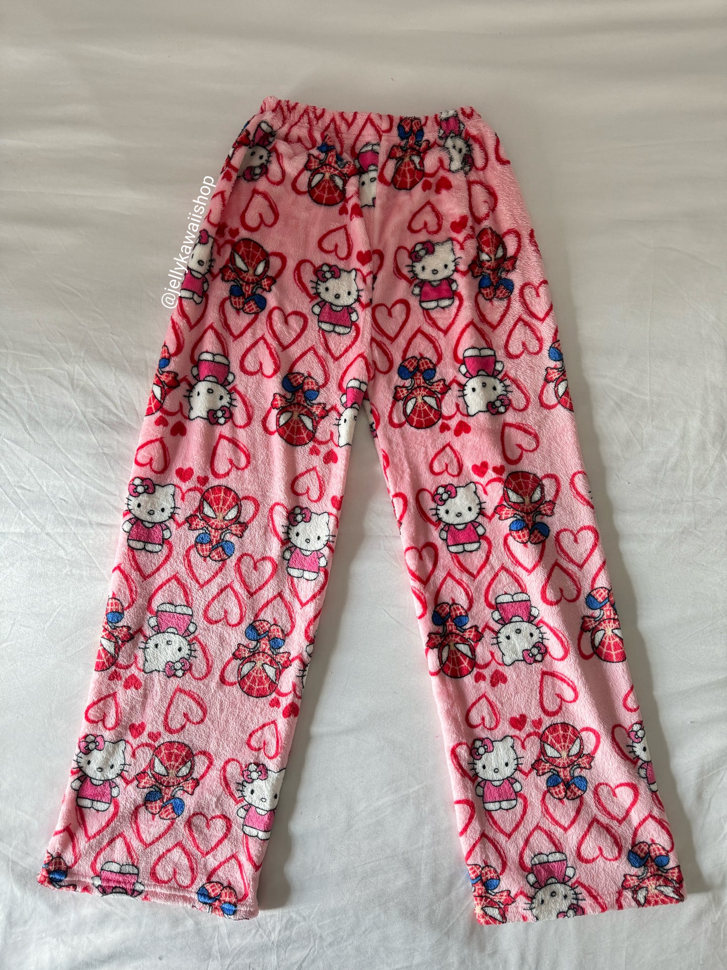 Hellokitty Spiderman Plush Pajama Pants Soft Fluffy Fleece Warm Pjs Bottoms Sleepwear Comfy Fuzzy Lounge Pants