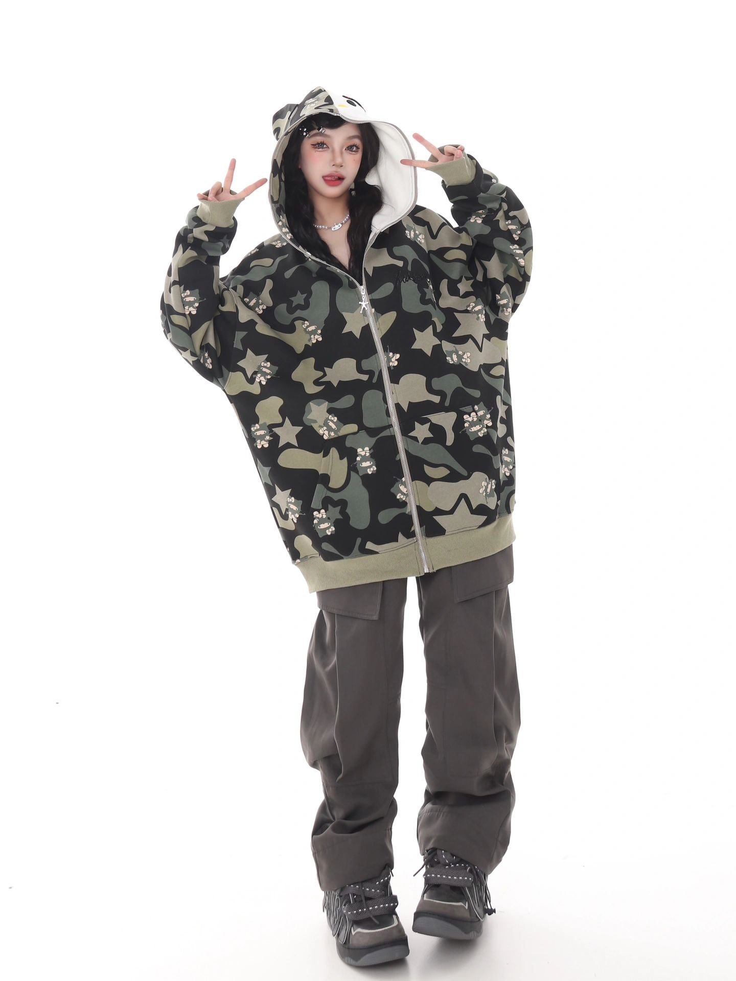 KT Camouflage Hoodies Fall Jacket Oversized Sweatshirts Casual Drawstr ...