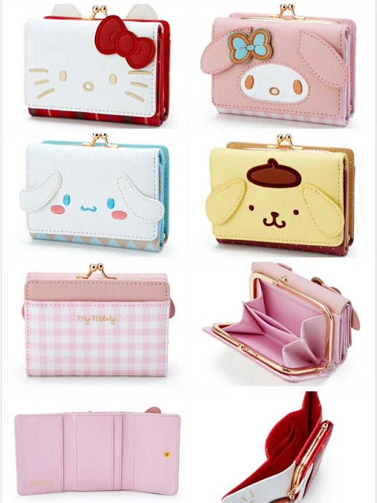 Sanrio Cute Character Small Wallet Short Ladies Wallet Leather Tri-fol ...