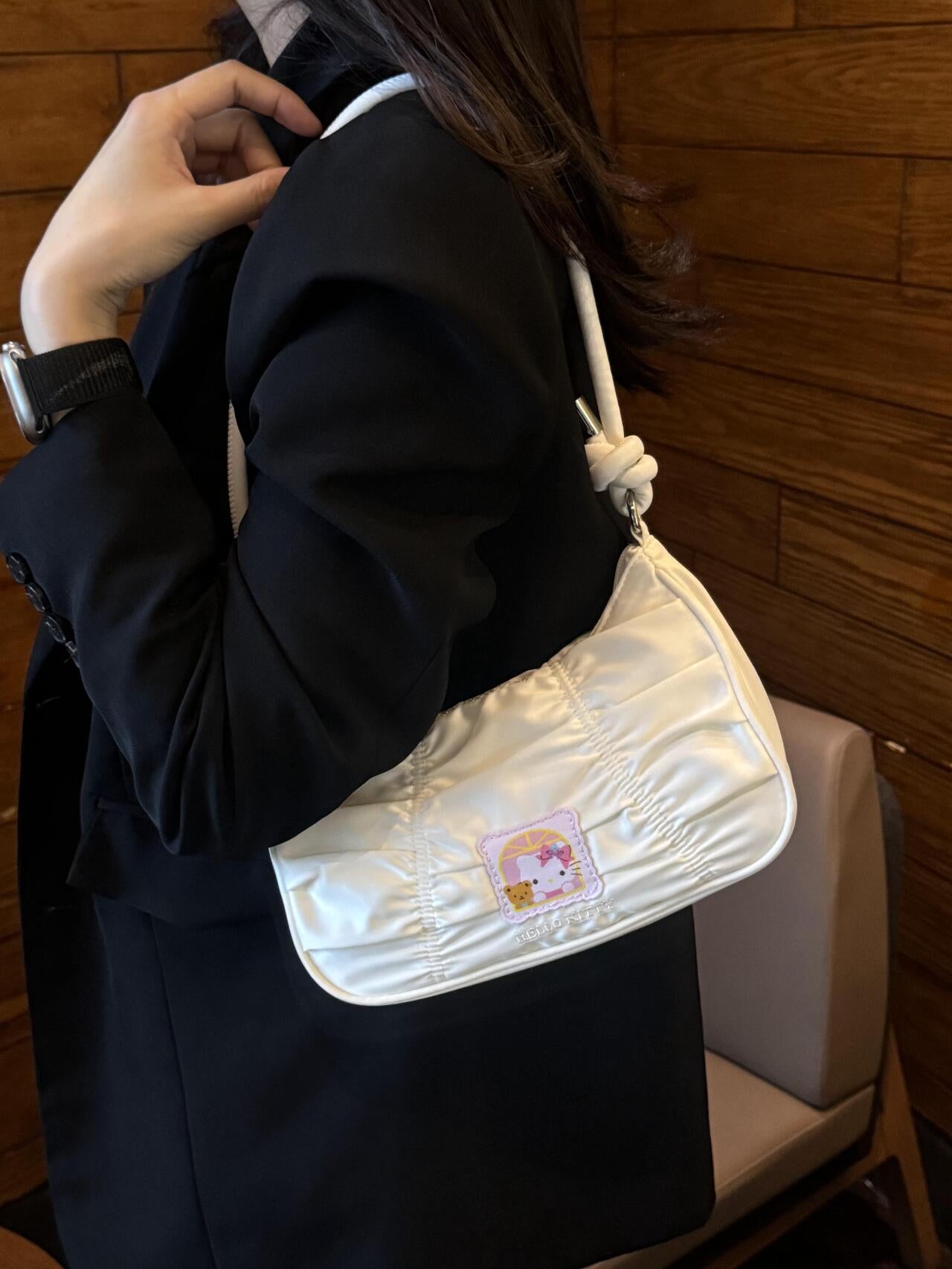 Sanrio Hobo Bag for Women White PU Shoulder Crossbody Bags Y2K Small Clutch Totes Handbag Evening Armpit Top Handle Purse（gift box packaging）