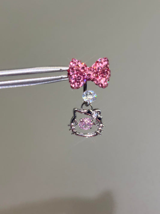 Hellokitty Pendant Pink bow Cute Rhinestone Earrings