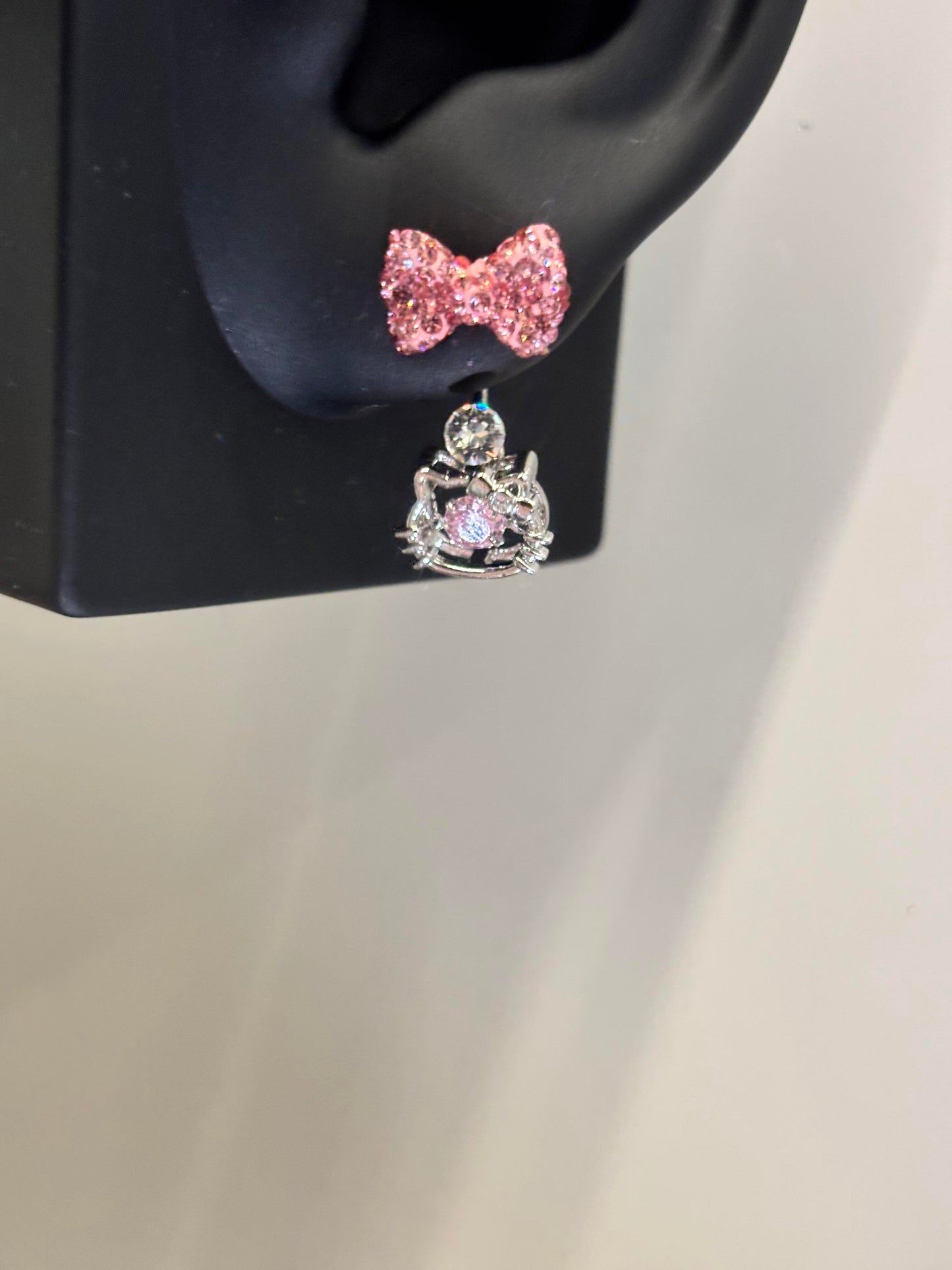 Hellokitty Pendant Pink bow Cute Rhinestone Earrings
