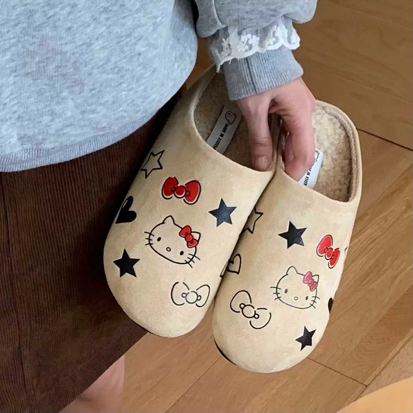 Hellokitty Suede Clogs Mules Cork Footbed Sandals Potato Shoes with Arch Support