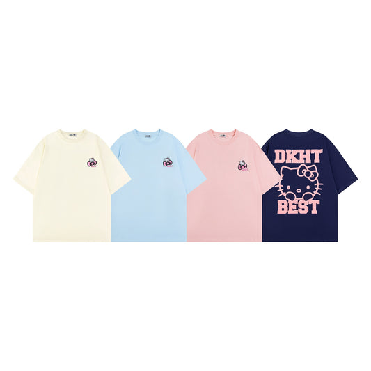 Hellokitty Back Printing Short Sleeve Tee Casual Summer T Shirt Top