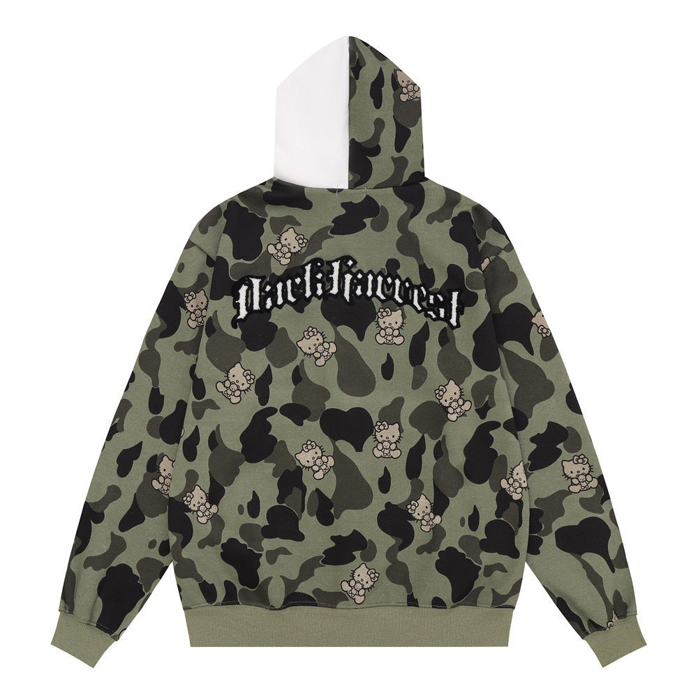 KT Camouflage Hoodies Fall Jacket Oversized Sweatshirts Casual Drawstring Zip Up Y2K Hoodie with Pocket