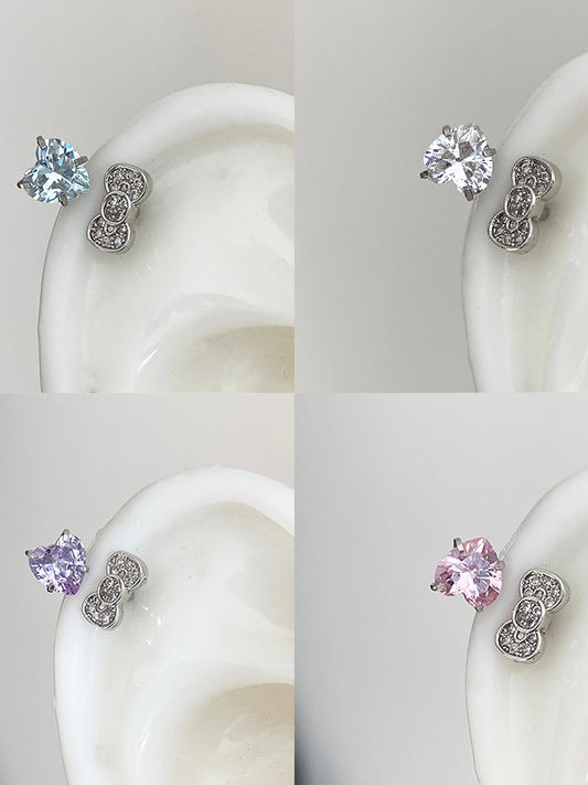 Rhinestone Bow Heart Hello Kitty Helix Earrings