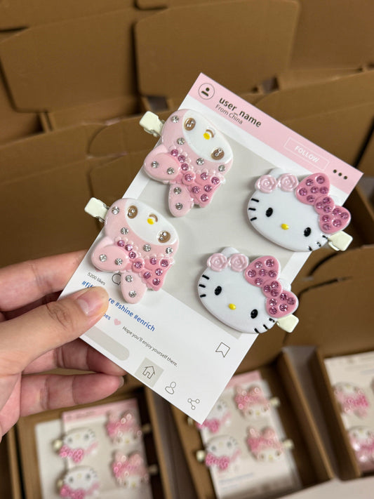 Hellokitty and Mymelody Handmade Rhinestone Accessories Hairpins