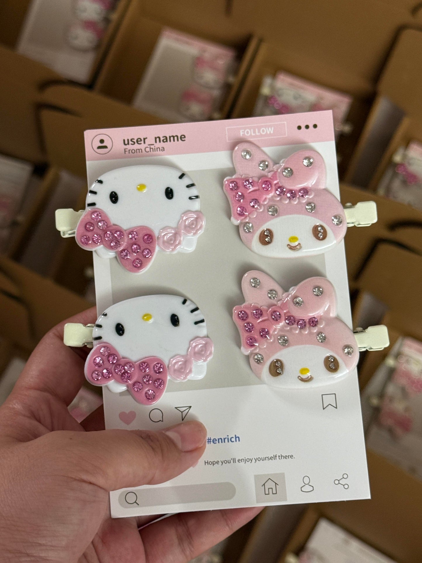 Hellokitty and Mymelody Handmade Rhinestone Accessories Hairpins