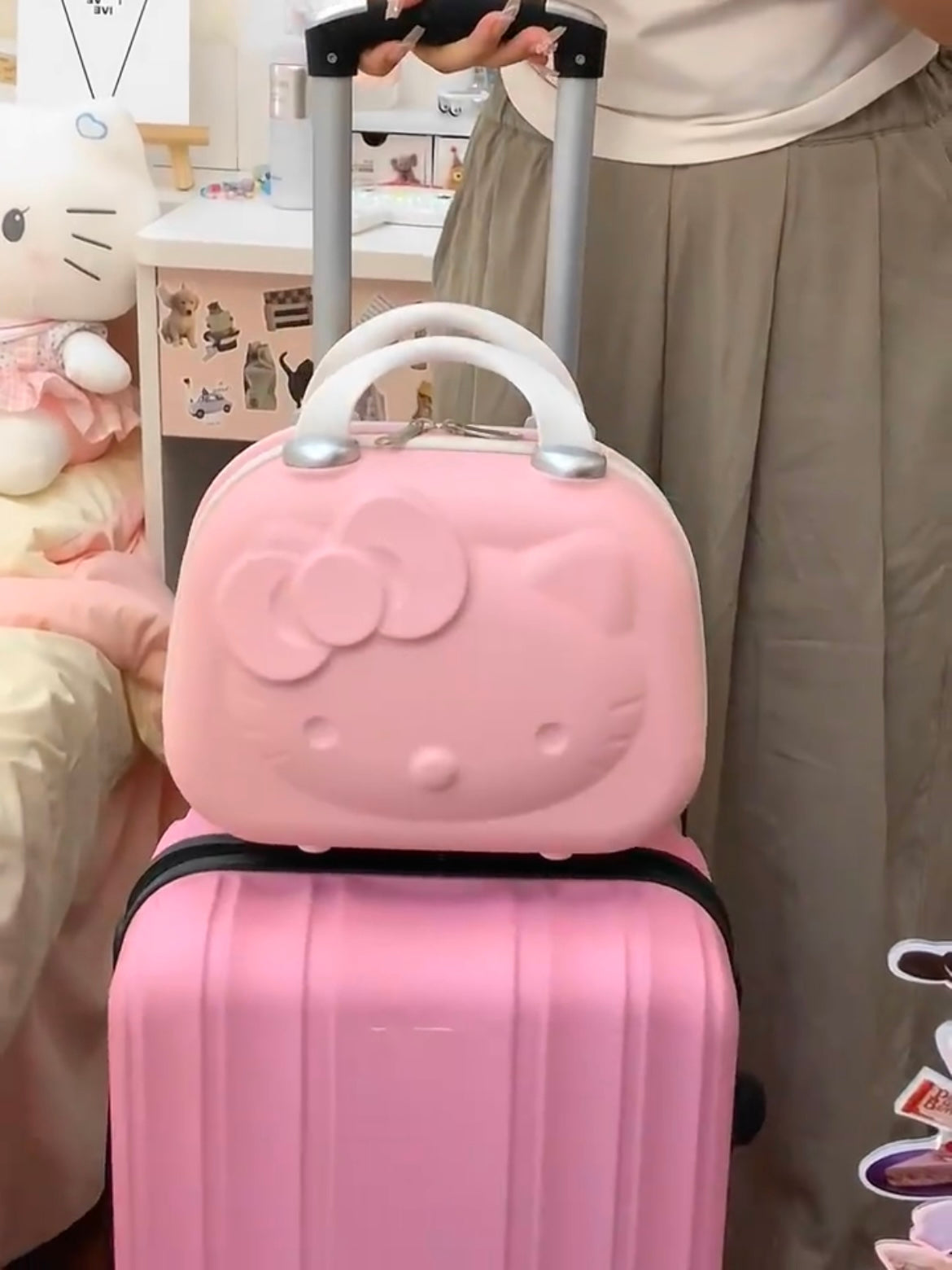 KT 14 Inch Cosmetic Case Box Beauty Makeup Bag Organizer Cartoon Hellokitty Travel Suitcase Luggage Storage Bag