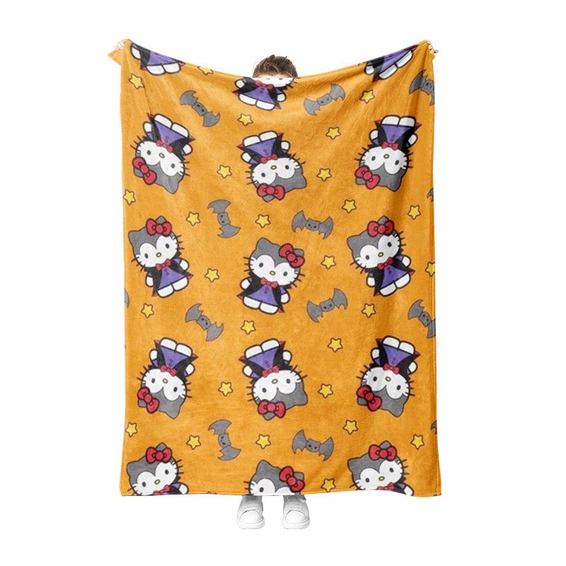 Halloween Hellokitty Blanket Flannel Throw Blanket Cute Blanket Lightweight Super Soft Cozy for Bed Kids Adult Gift