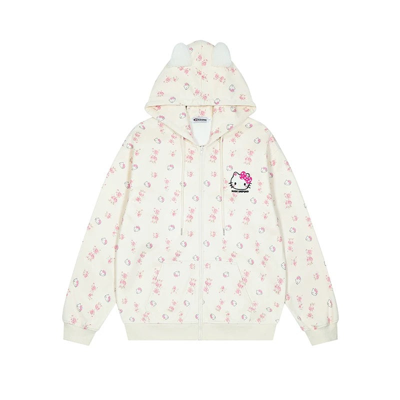 Hellokitty Cute Hoodies Fall Jacket Oversized Sweatshirts Casual Drawstring Zip Up Y2K Hoodie with Pocket