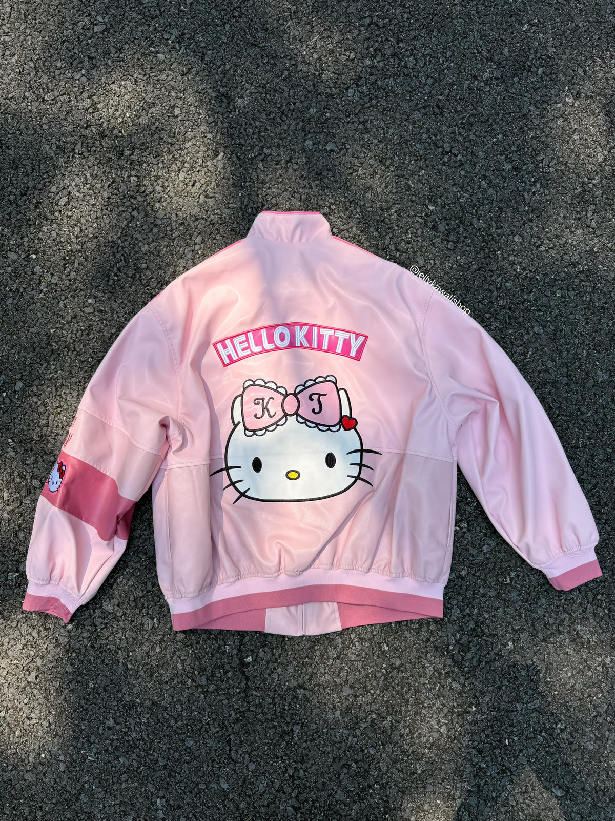Hello Kitty Embroidered Pink Leather Jacket Unisex Coats