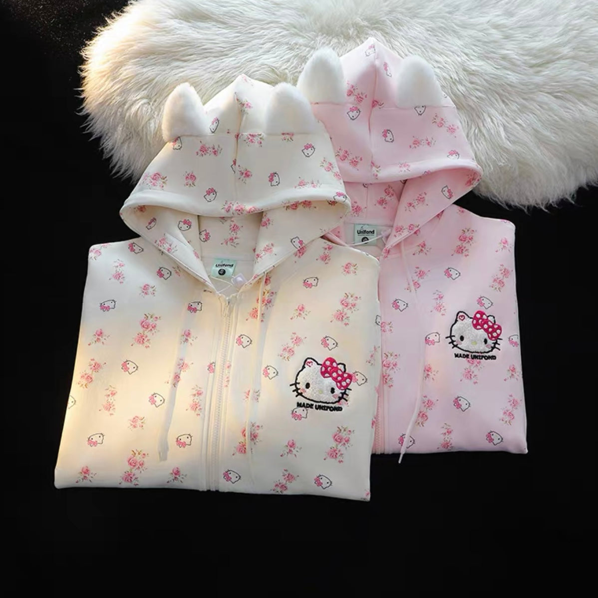 Hellokitty Cute Hoodies Fall Jacket Oversized Sweatshirts Casual Drawstring Zip Up Y2K Hoodie with Pocket