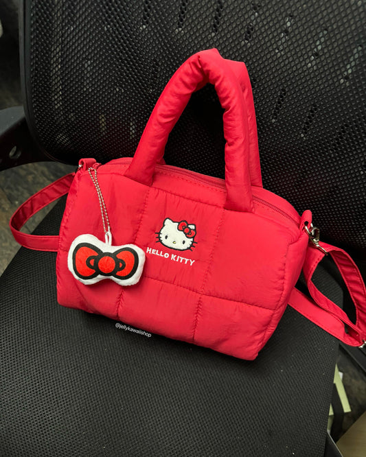 Hellokitty Red Puffer Shoulder Tote Bags Top Handle Satchel Soft Puffy Bags Light Winter Down Cotton Padded Quilted Handbags