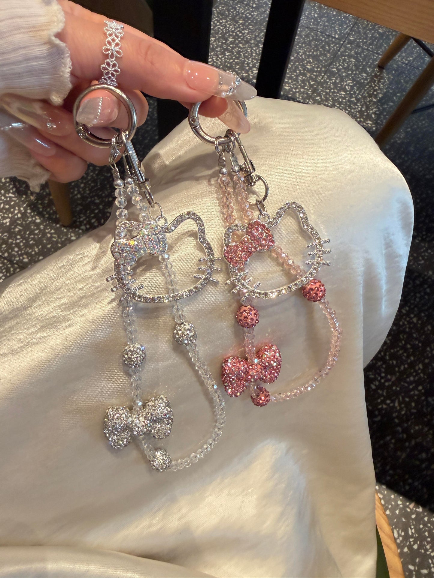 Hellokitty Sparkling Rhinestone Beaded Phone Strap Bag Charm