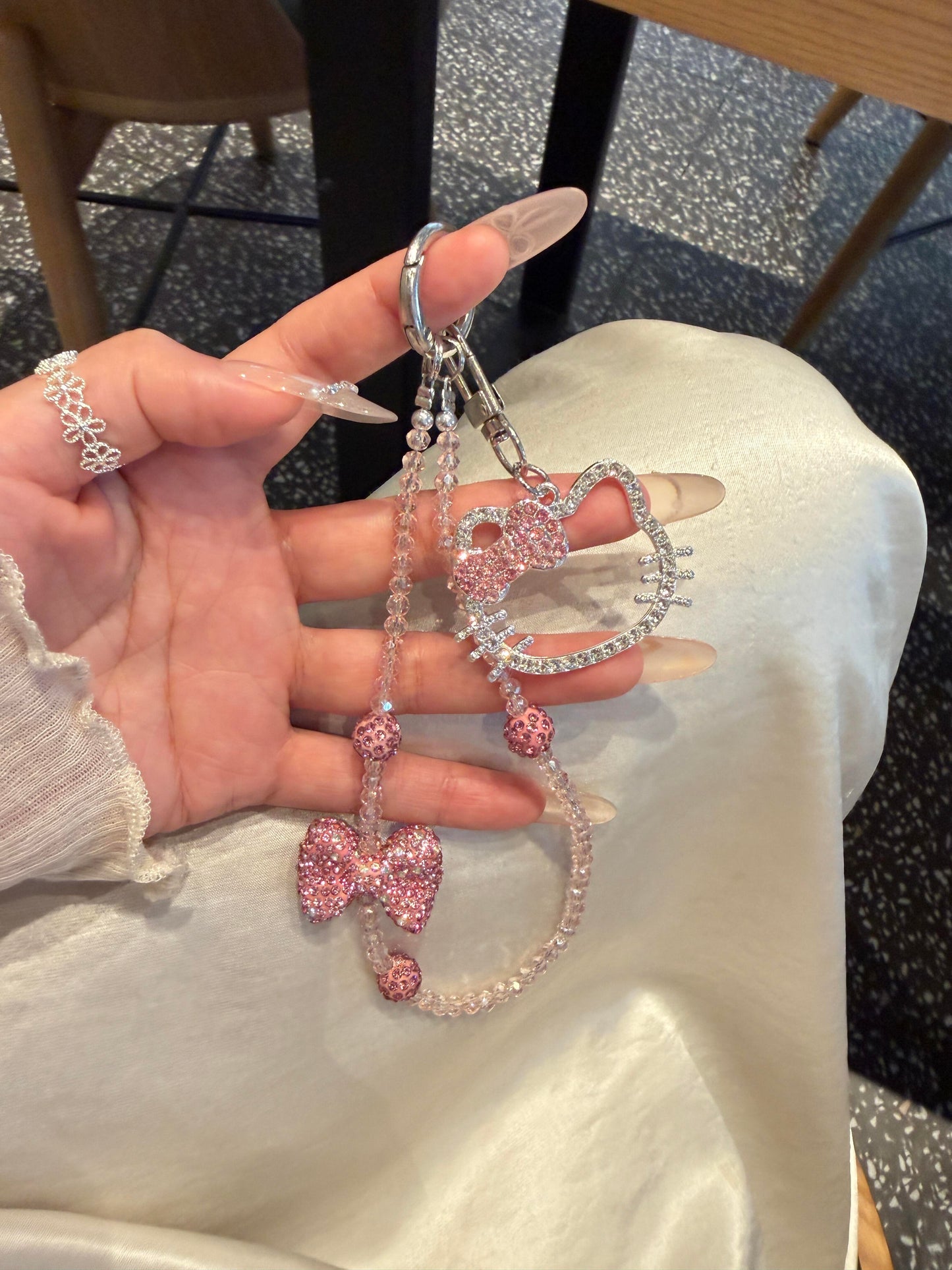 Hellokitty Sparkling Rhinestone Beaded Phone Strap Bag Charm