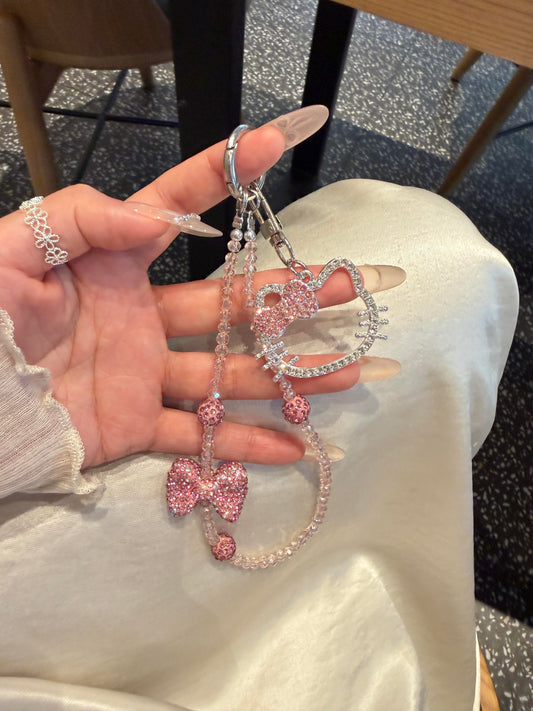 Hellokitty Sparkling Rhinestone Beaded Phone Strap Bag Charm