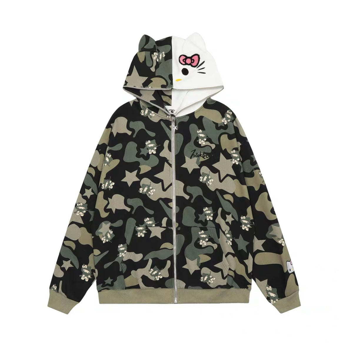 Hellokitty Camouflage Hoodies Fall Jacket Oversized Sweatshirts Casual Drawstring Zip Up Y2K Hoodie with Pocket