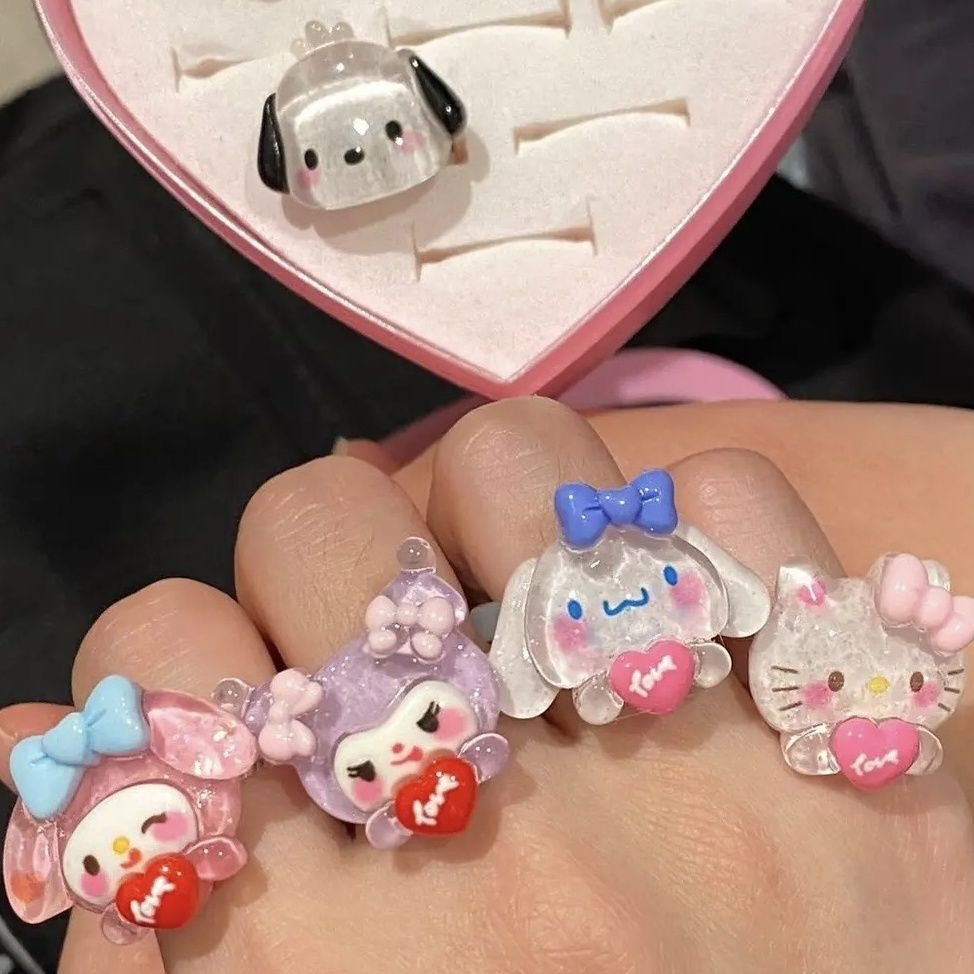 Sanrio Resin Rings Acrylic Cute Rings Set｜7 Count (Pack of 1)