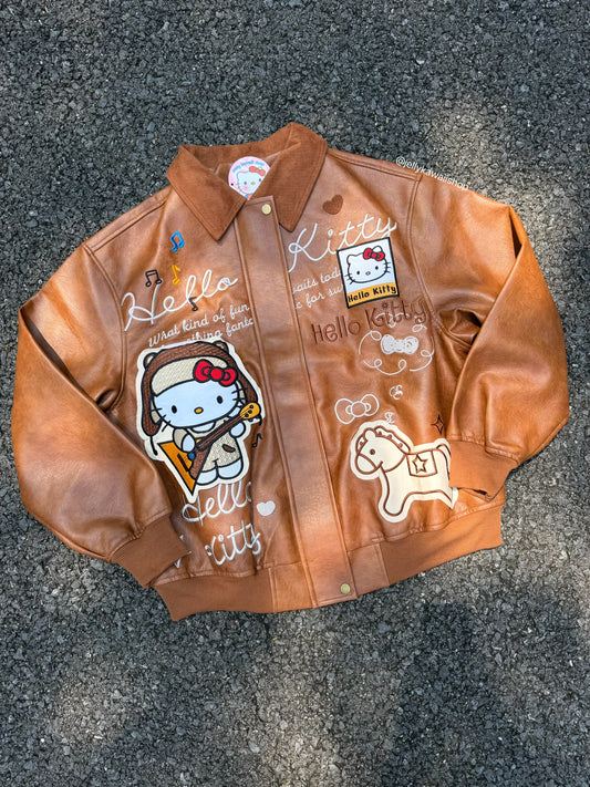 Hello Kitty Brown Leather Jacket Unisex Coats