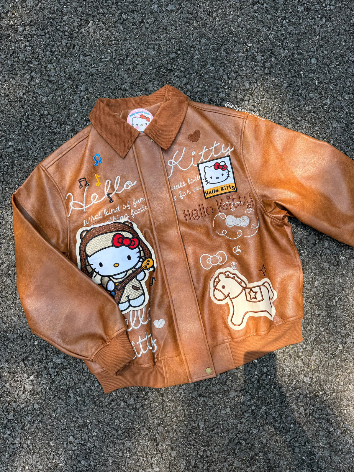 Hello Kitty Brown Leather Jacket Unisex Coats