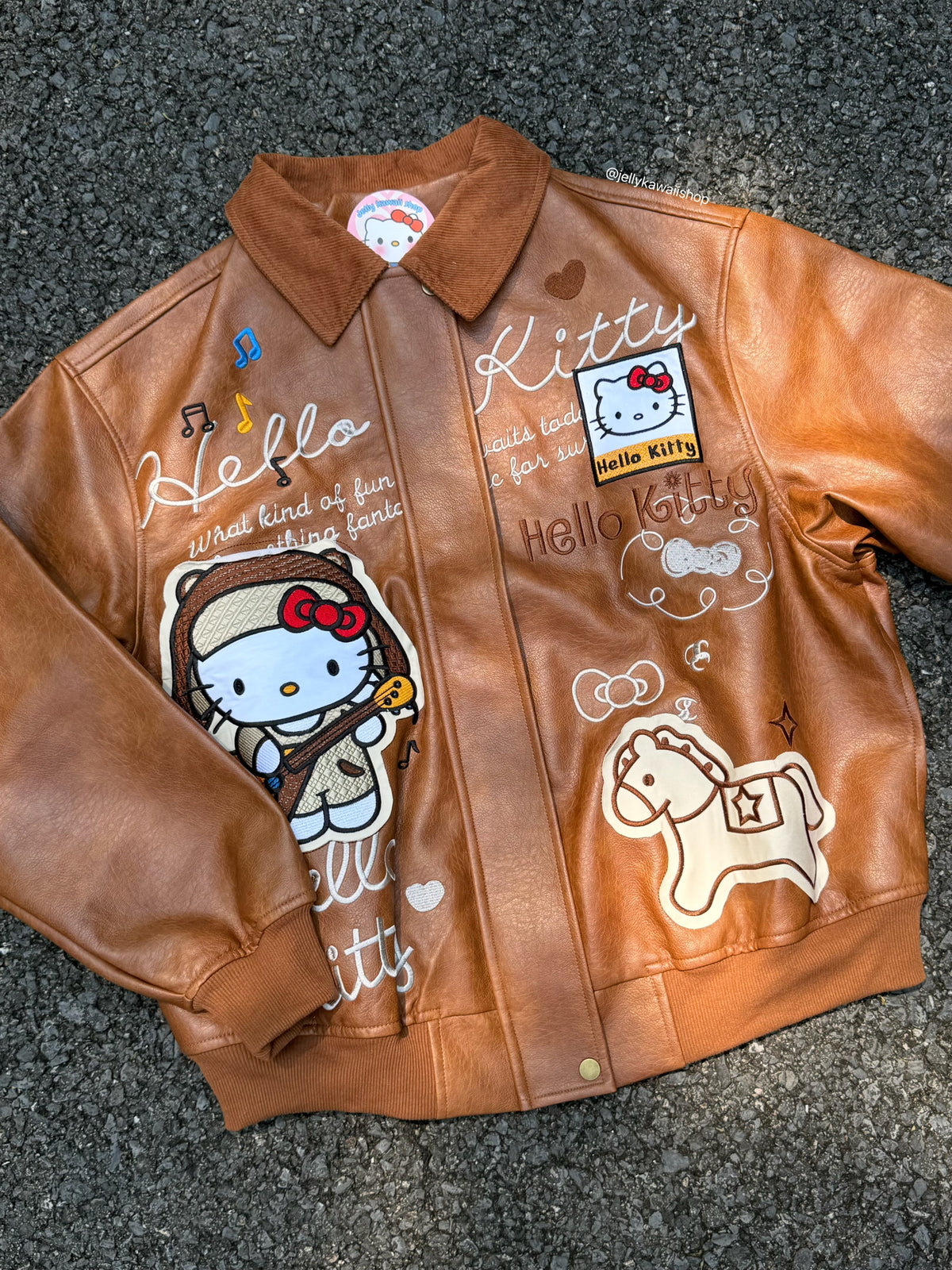 Hello Kitty Brown Leather Jacket Unisex Coats