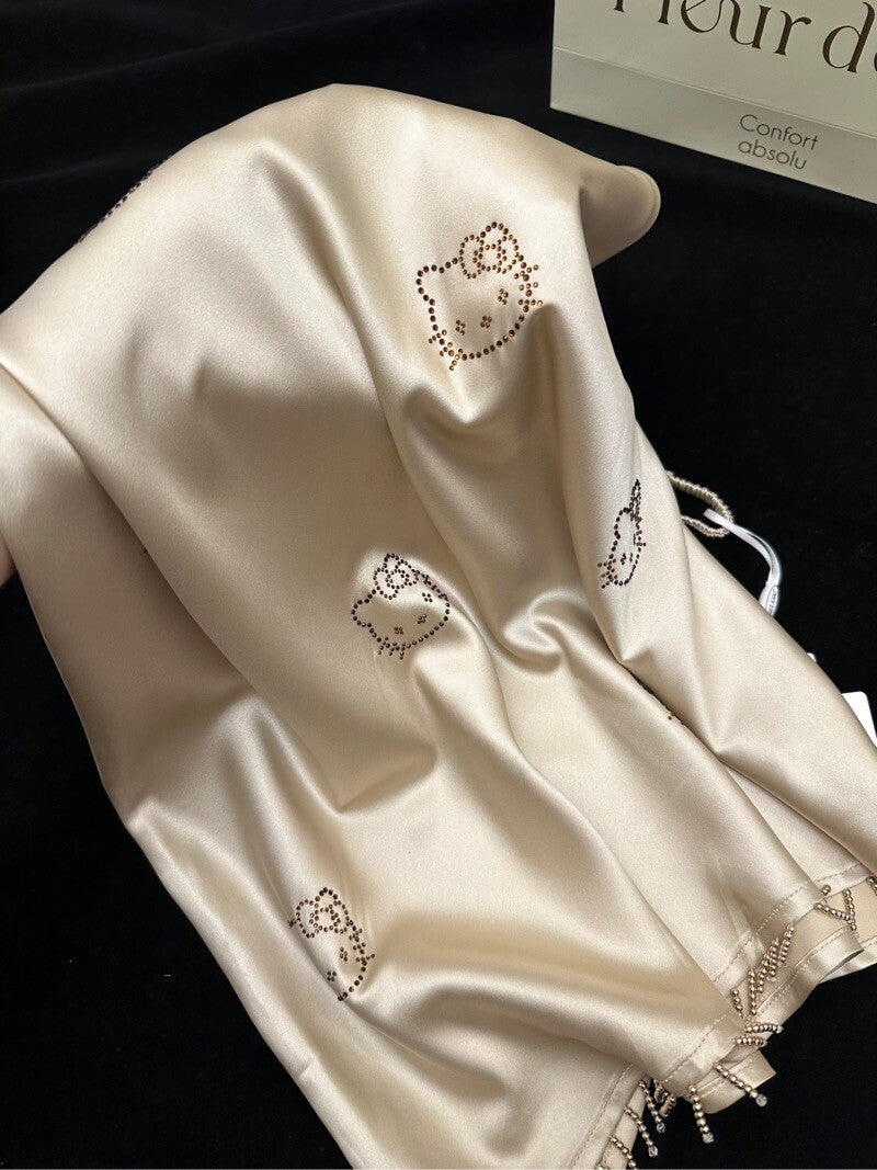 Hellokitty Champagne Silk Nightgown for Women Satin Slip Dress Nightdress