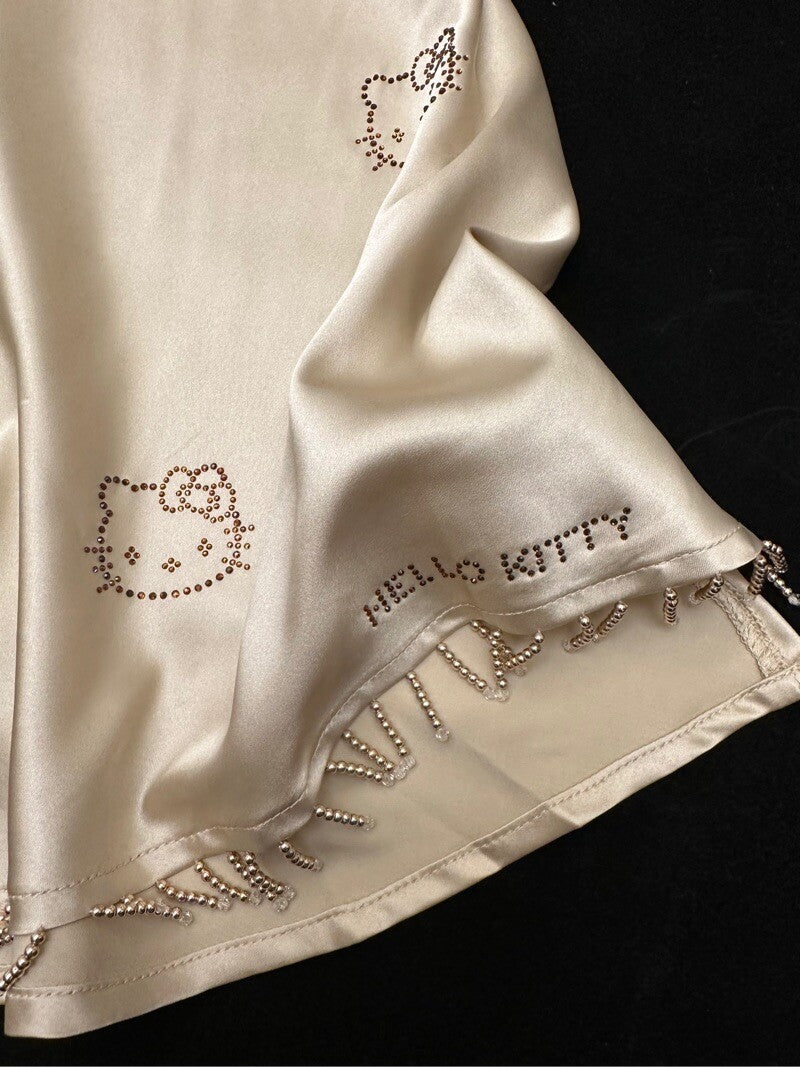 Hellokitty Champagne Silk Nightgown for Women Satin Slip Dress Nightdress
