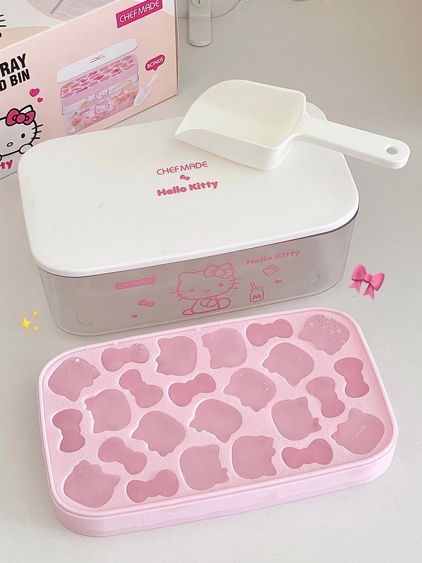 Hellokitty Shape Ice Cube Tray with Lid and Bin | Reusable Ice Maker for Freezer,Water,Whiskey,Cocktail (with Scoop)